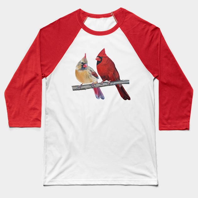 Northern Cardinal Pair painting (no background) Baseball T-Shirt by EmilyBickell